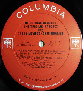 Trio Los Panchos: By Special Request Sing Great Love Songs In English 12"