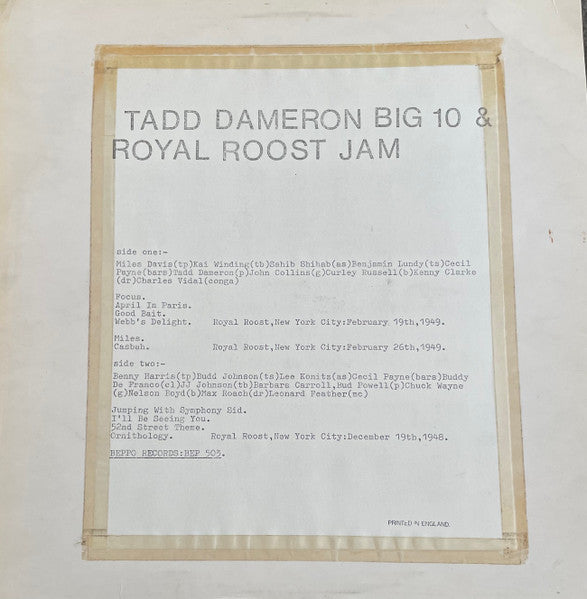 Tadd Dameron: Big Ten & Royal Roost Jam 12
