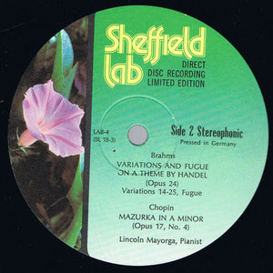 Brahms / Handel / Chopin, Lincoln Mayorga: Variations And Fugue On A Theme By Handel / Air With Variations / Mazurka In A Minor (Opus 17 , No. 4) 12"